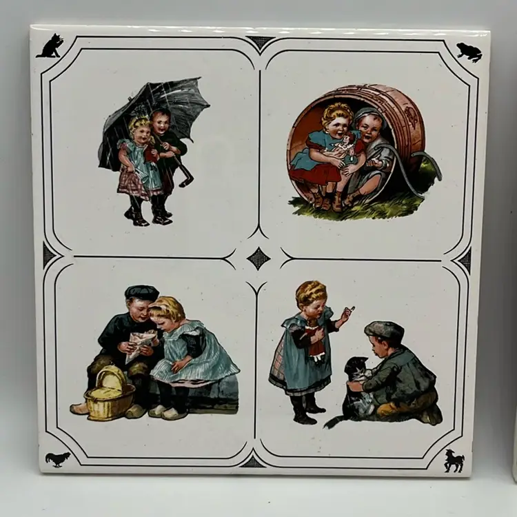 Set of 2 Trivet Tiles, Currier & Ives and Villeroy & Boch