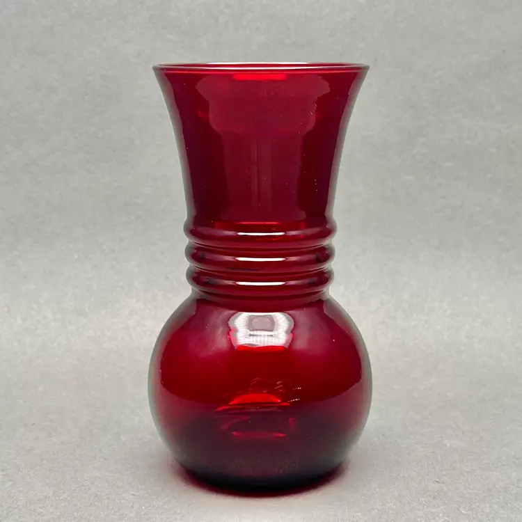 Vintage MCM Anchor Hocking Royal Ruby Red Ribbed Vase