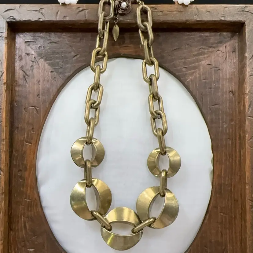 Vintage Cold Water, Creek Chunky Brass Tone Metal Necklace