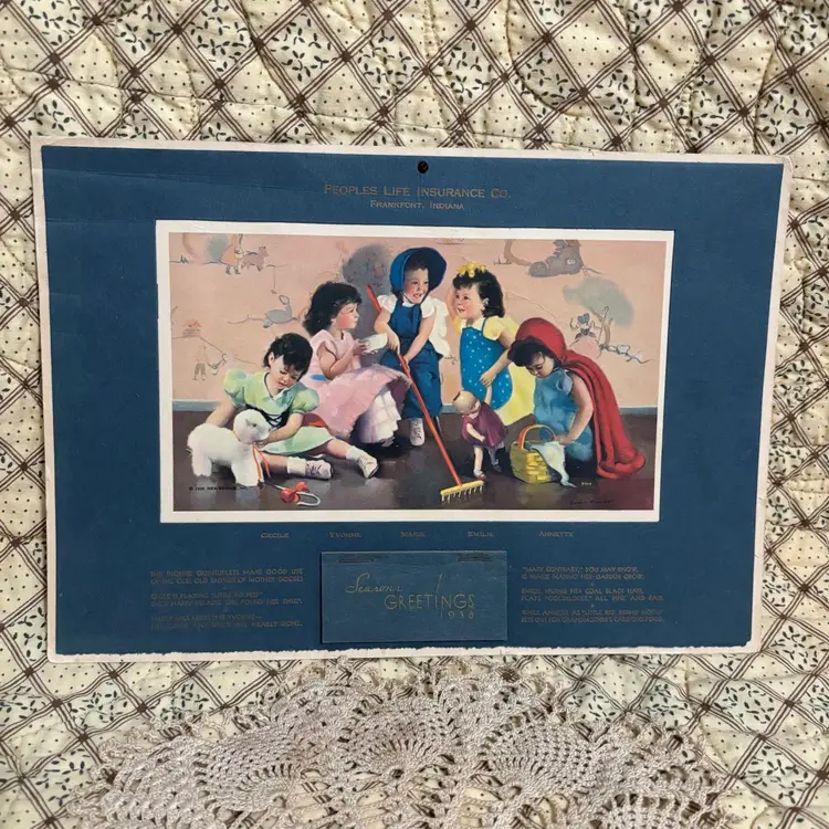 #5- 1938 Dionne Quintuplets Season Greetings Advertising Calendar