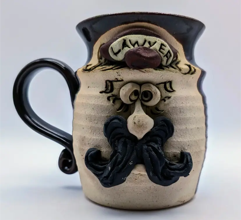 Teigland Bradford Ugly Face Pottery Mug, Lawyer, Signed