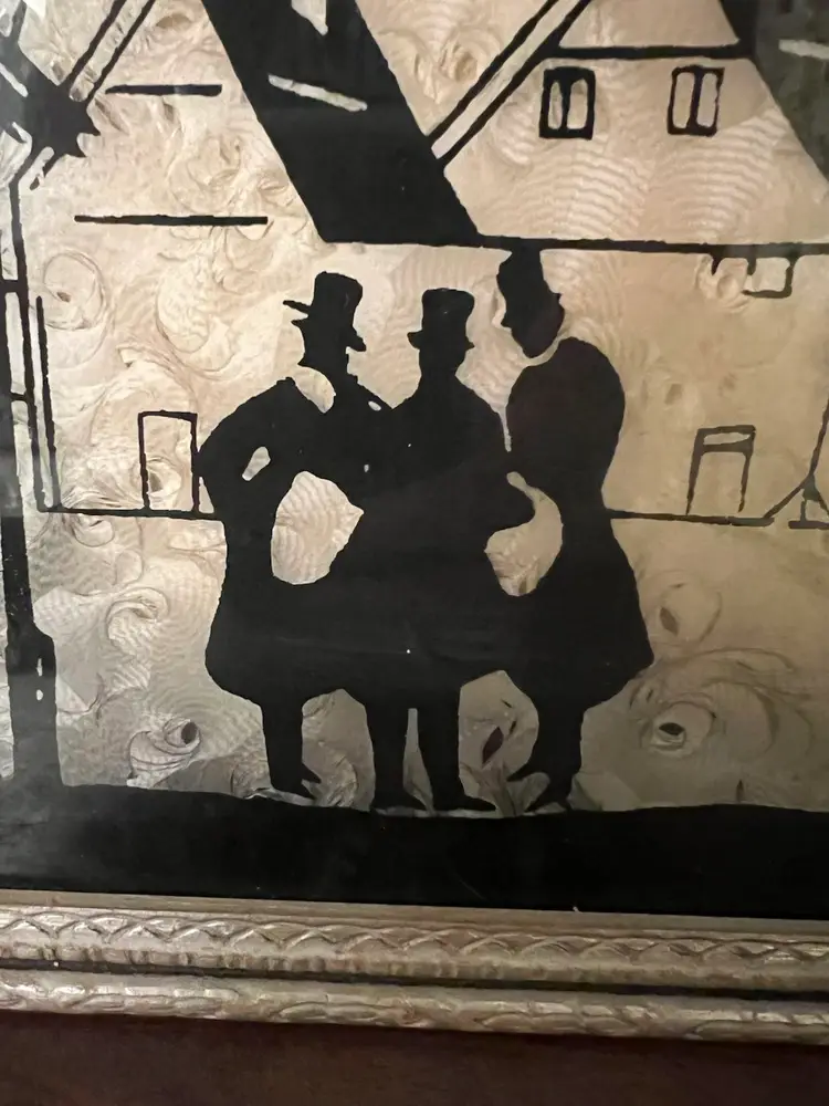 Vintage Reverse Painting Silhouette In original Frame 9x11”
