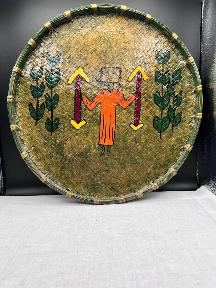 Large Painted Native American Woven Basket/Tray