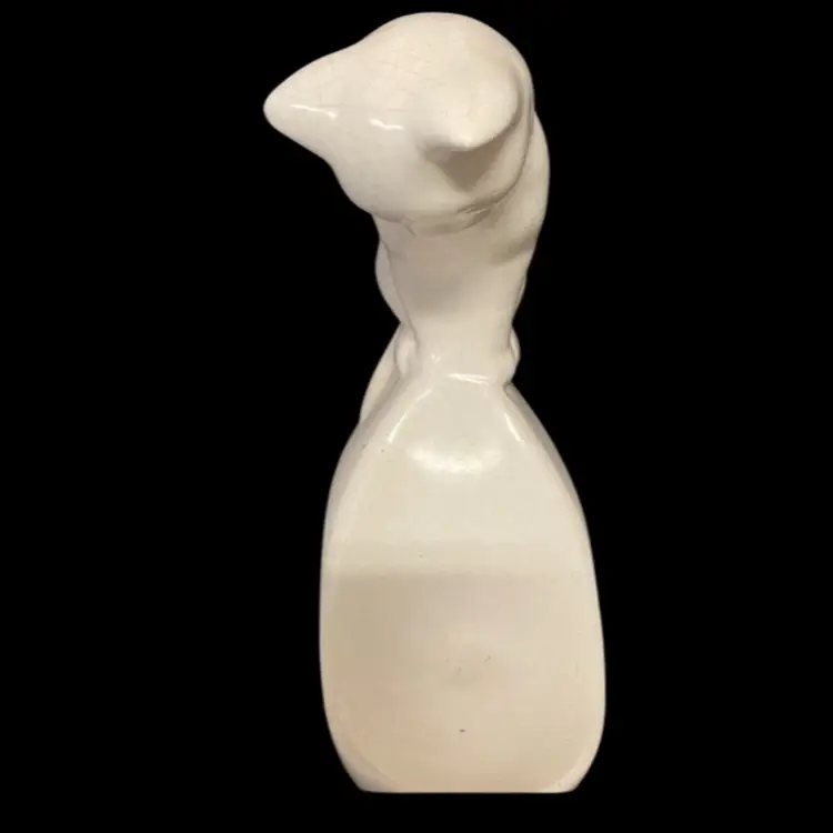 Vintage Pottery White Cat , Fish Bowl Stand.