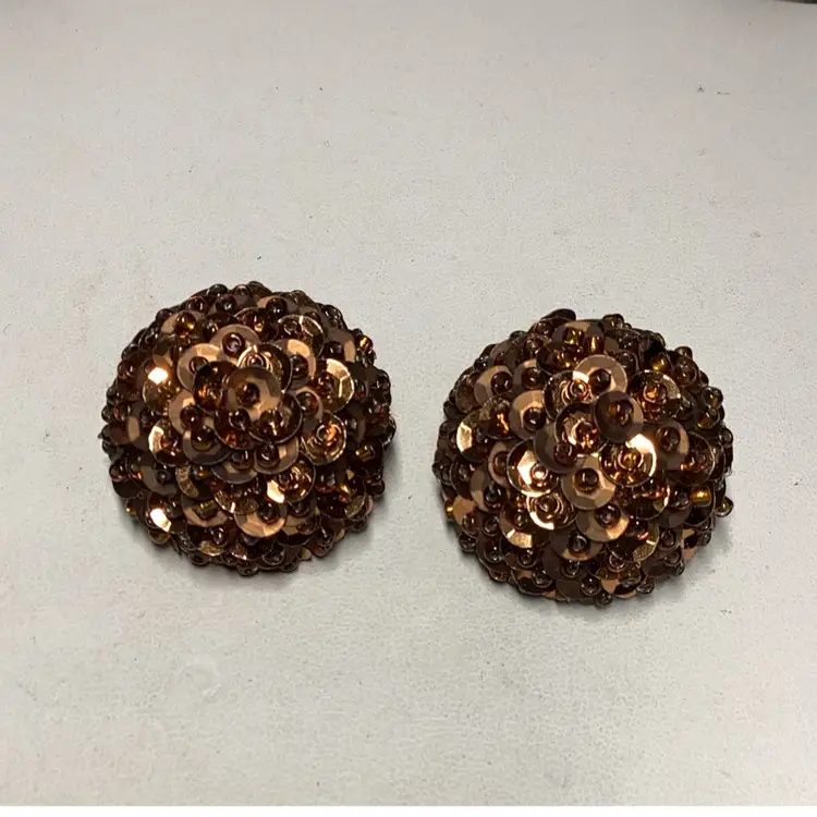 Goldtone Sequined Clipon Earrings 1”