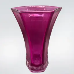 Vintage Hoosier Glass Fuschia Pink Hexagonal Vase 10.25”