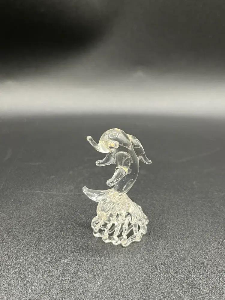 Mini Spun Art Glass Leaping Dolphin Figurine  2”🐬