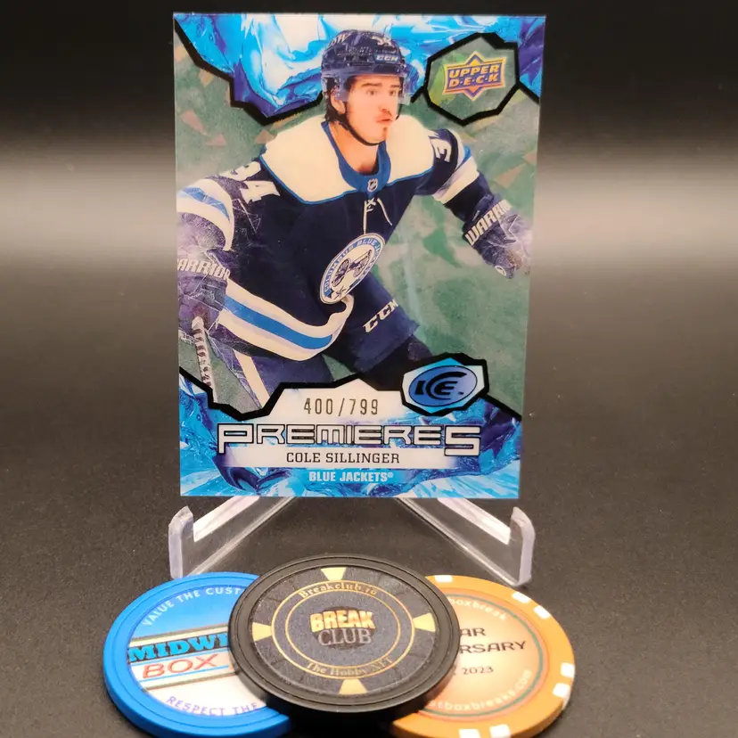 Cole Sillinger Rookie 2021-22 Upper Deck Ice Hockey Ice Premieres Green Parallel Numbered 400/799 #235 - Columbus Blue Jackets