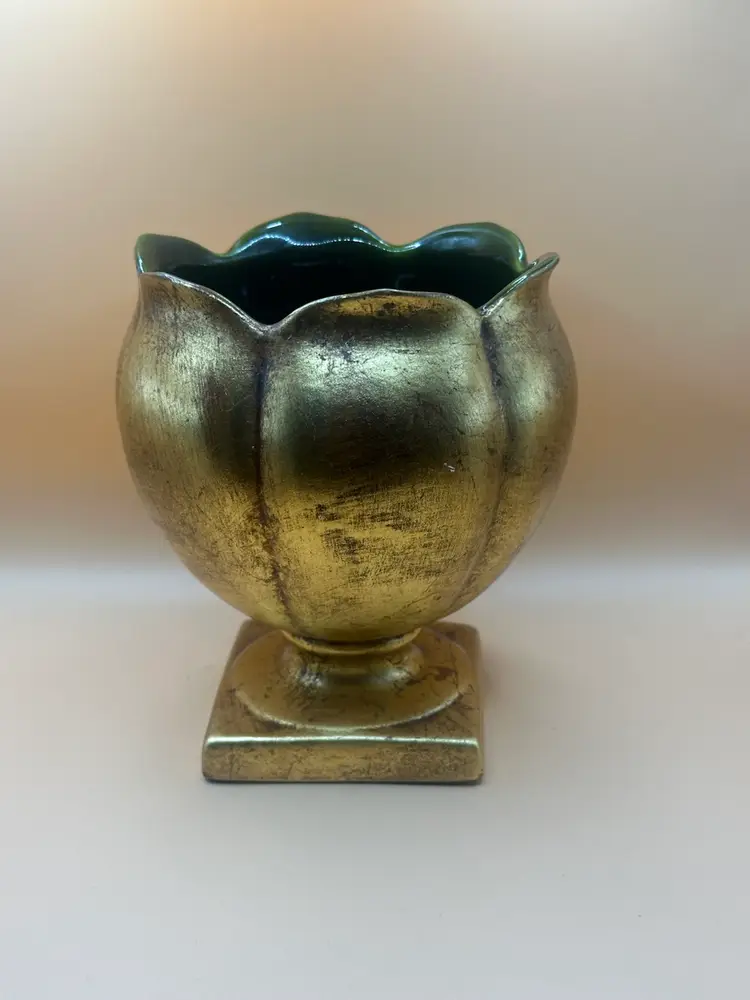 McFarlin Pottery Gold Pedestal Vase: MCM Ceramic Lotus Design