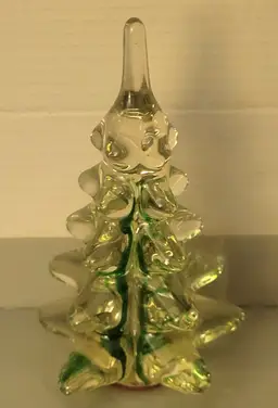 Vintage Clear Glass Christmas Tree - Green Accent