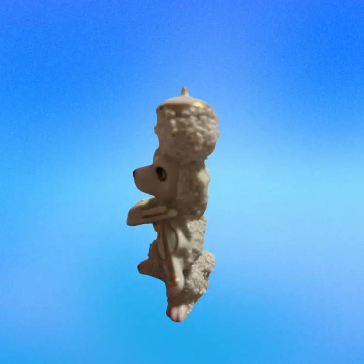 White Spaghetti Porcelain Poodle Figurine Playing Violin