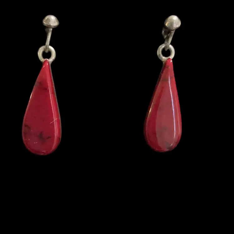 Vintage 925 Mexico Sterling Red Jasper Dangle Pierced Post Earrings. Test Magnetic & Acid . Note ~~ Backing Of Earrings Are Not Silver. Signed Mexico 925