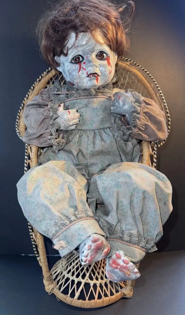 Horror Doll Beatrice Scary Halloween OOAK (one Of A Kind)  17” Hand Painted Stage Prop Or Decor