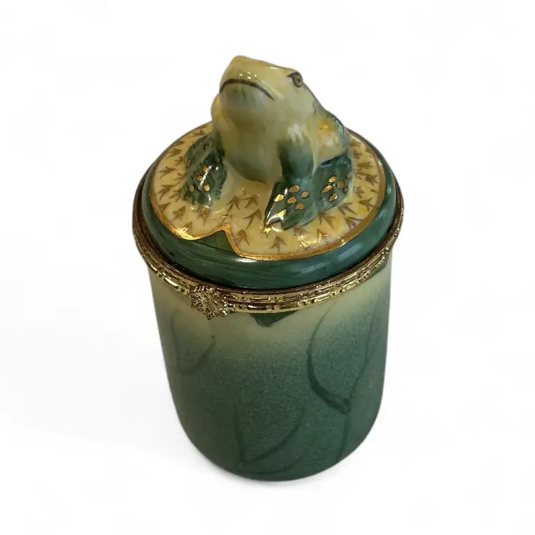 Bombay Company Porcelain Frog Trinket Box with Hinged Lid & Candle