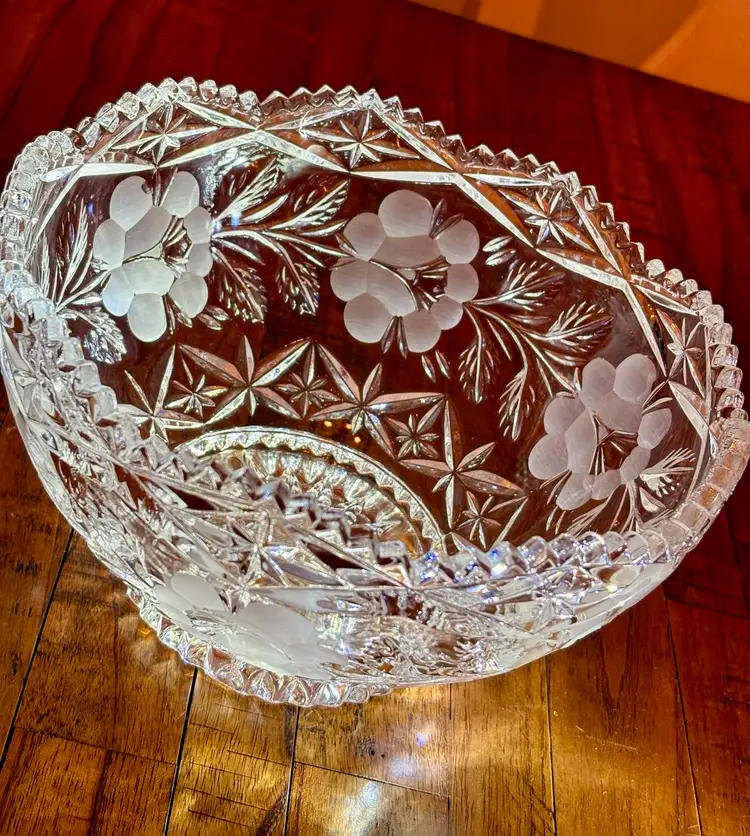 Vintage German Cut & Frosted Crystal Bowl