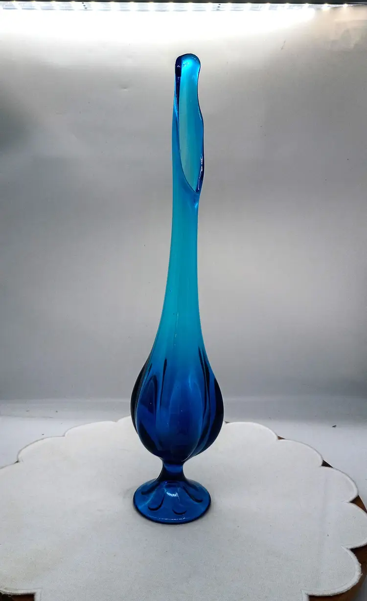 Viking Glass Epic Footed Bluenique 6 Petal Swung Blue Vase 17.5" Tall.