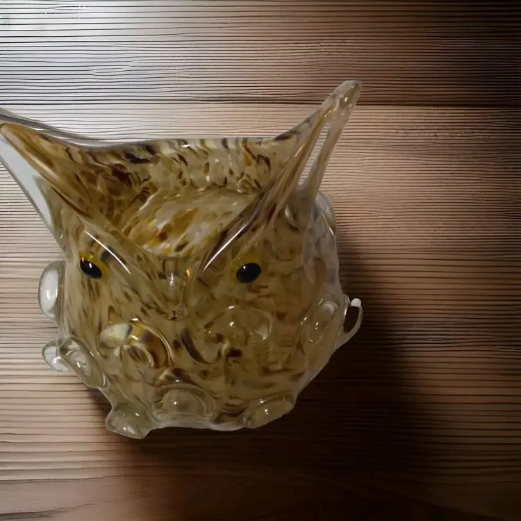 Murano Style Hand Blown Glass Owl Figurine Art Glass Sculpture Vintage Decor