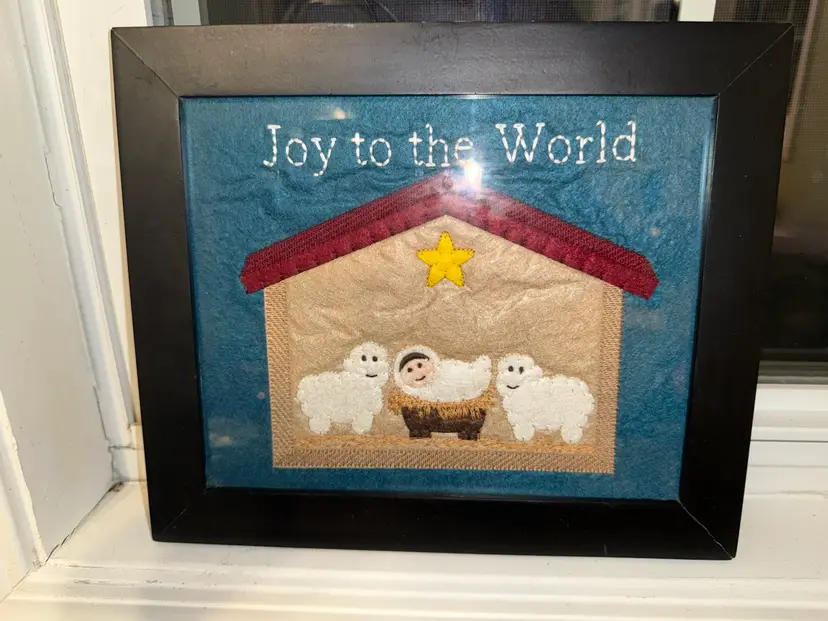 Handmade cloth framed nativity Folk Art Wall Hanging Art Religious
