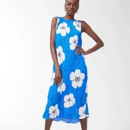 Chico's Black Label  Floral Sleeveless Dress Size 14 White Blue Mid Calf New