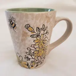 Bumble Bee Mug Bug Eaton Flower Garden Coffee Cup Hand Painted 13 oz Ceramic 4½" Tall