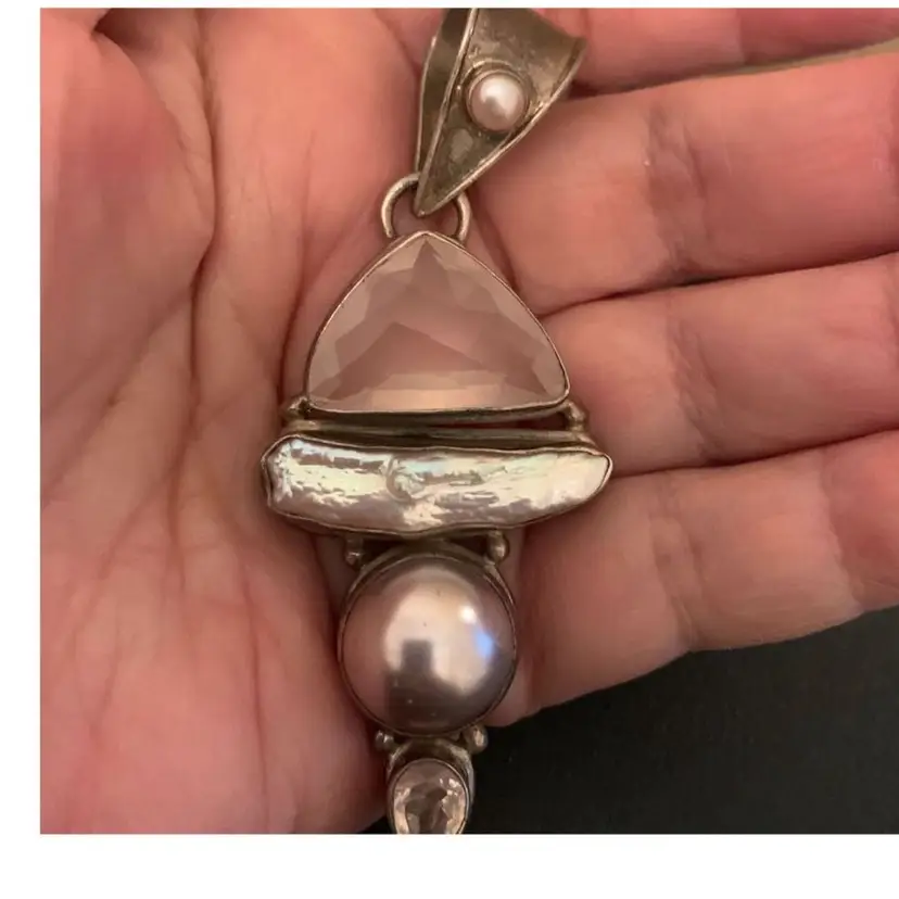 Stunning Sterling Silver Rose Quartz And Pearl Pendent