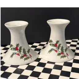 Vintage Christmas Holly Berry Candle Holder Set