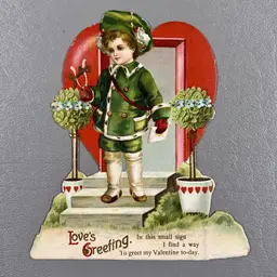 Antique Die Cut Embossed Valentine Boy Flowers Wishbone Love's Greeting 4.5"