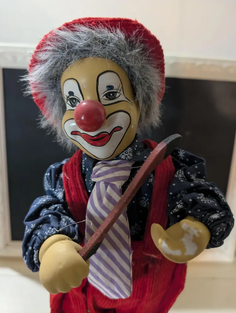 Vintage Porcelain Clown Figurine with Violin Musical And Mechanical Moving Clown.