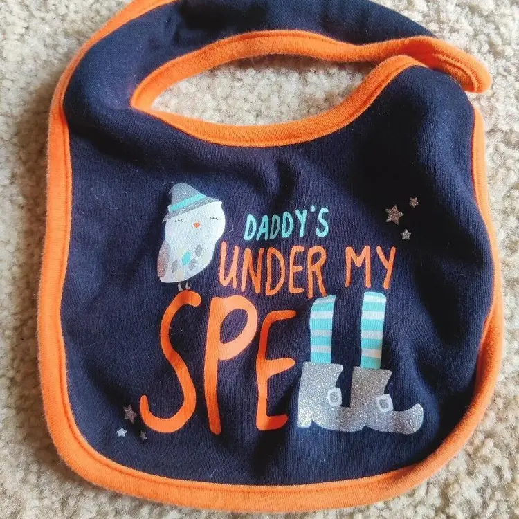 Baby Halloween Bib Orange Black Witch Owl Fall Autumn Daddys Under My Spell OSFM