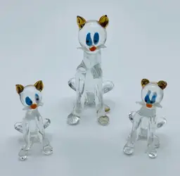Set of 3, Handmade, Clear Glass, Miniature Cats/Kitties/Kittens! Adorable!🐈