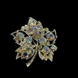 AB Rhinestone Maple Leaf Brooch