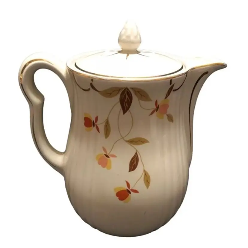 Hall's Superior China Autumn Leaf Coffee Pot 1940s Mary Dunbar Gold Paint England