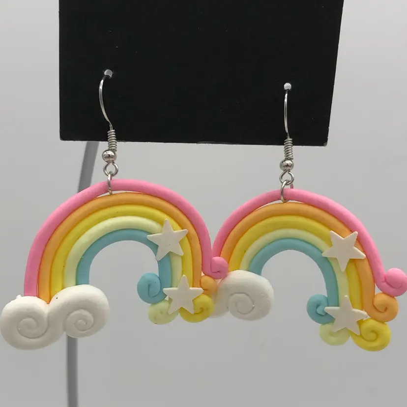 Pastel Rainbow Earrings in Polymer Clay