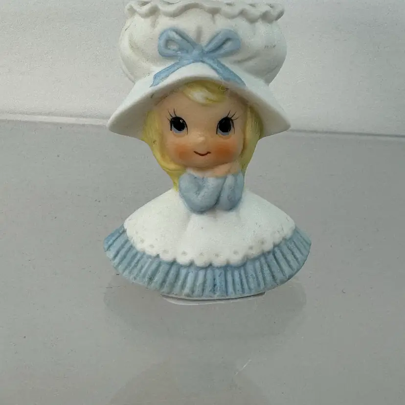 Vintage Napcoware ceramic girl bud vase with blue accents