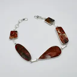 Handcrafted 5-Stone Red Jasper Bracelet in Sterling Silver Finish