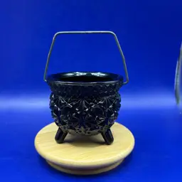 Black Glass Cauldron Candle Holder