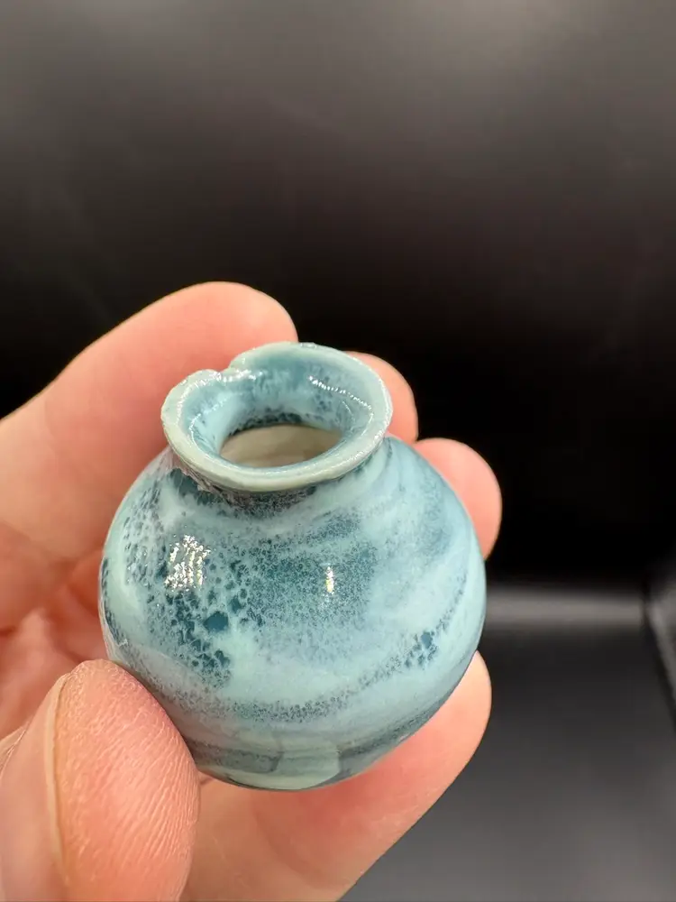 Made By Me - Blue White Swirl Flared Mini Vase 1” Controlled Chaos Pottery
