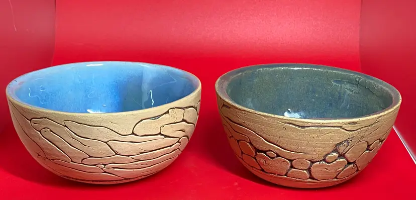 Coil Pottery Bowl w/ Glazed Interior and Textured Exterior