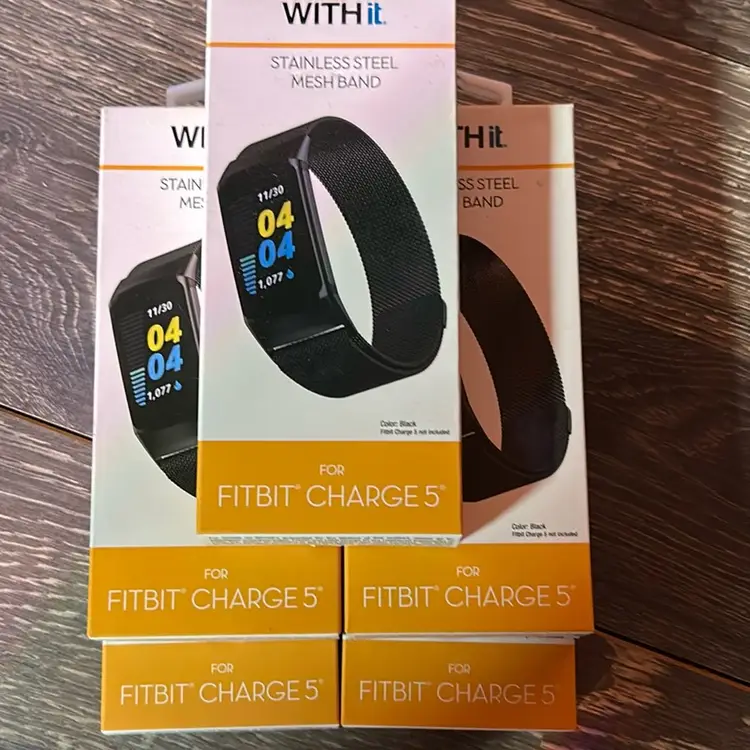 Lot Of 5 With It Stainless Steel Black Mesh Band Fitbit Charge 5 & 6