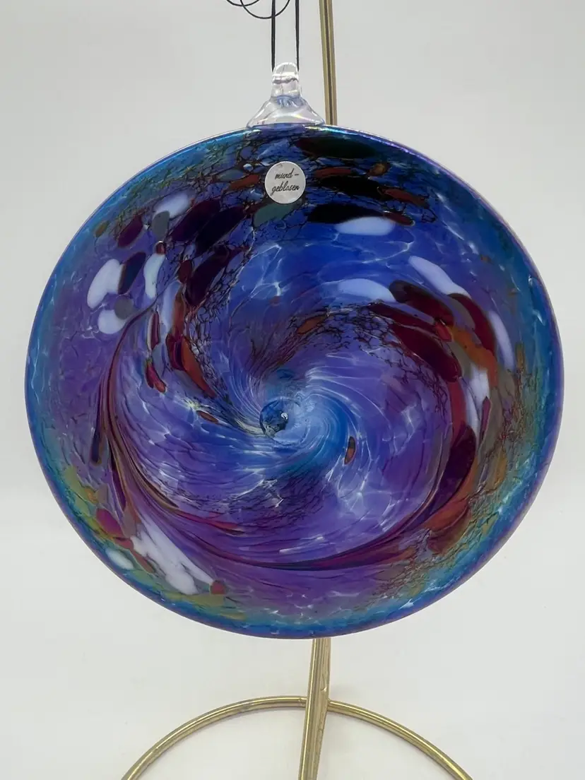Dichroic Art Glass Hand Blown Swirl Disc Flat Ornament Sun Catcher 5” Germany
