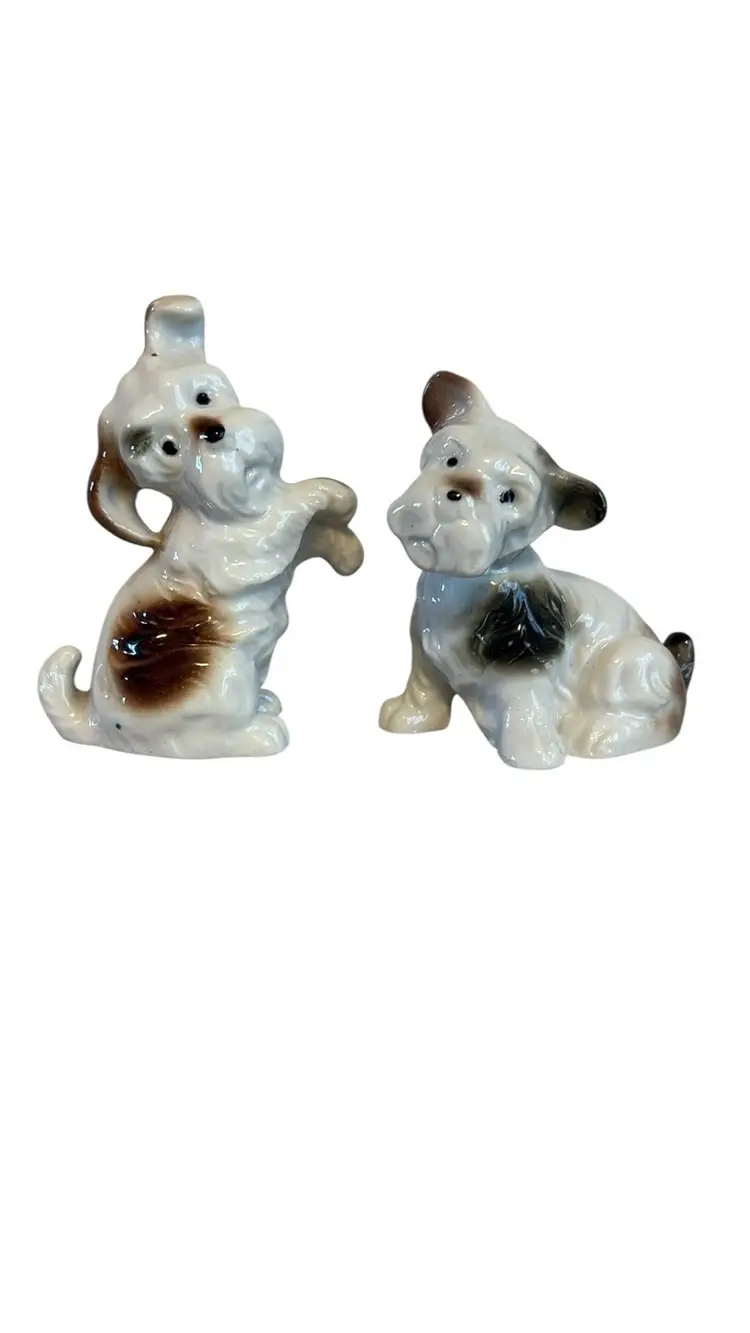 Vintage Porcelain Schnauzer Terrier Dog Figurines Set of 2 Stamped Japan 4.5”