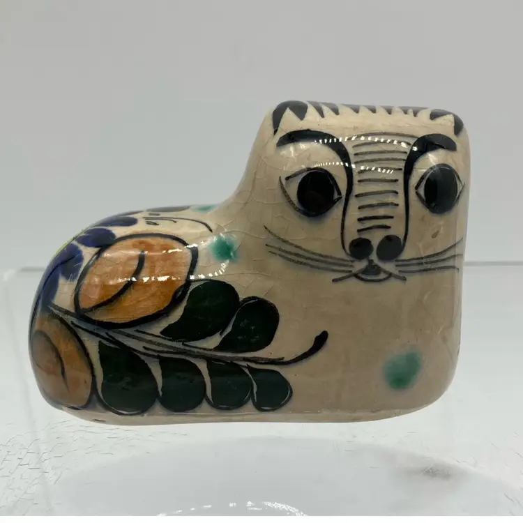 Signed Tonala Cat 341 Blue Flower Aqua Polka Dots