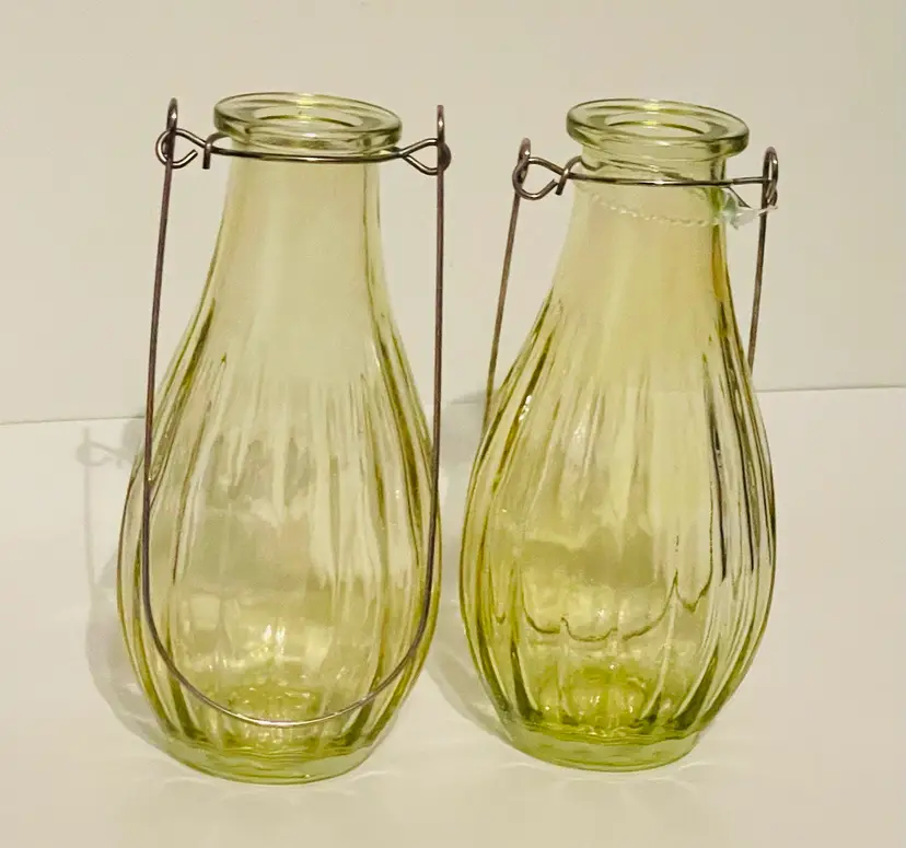 Vintage Green Glass Candle Holders / Vases