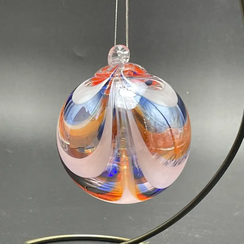 Rossi Glass Witches Ball Orange Blue White Hand Blown Ornament Niagara Falls