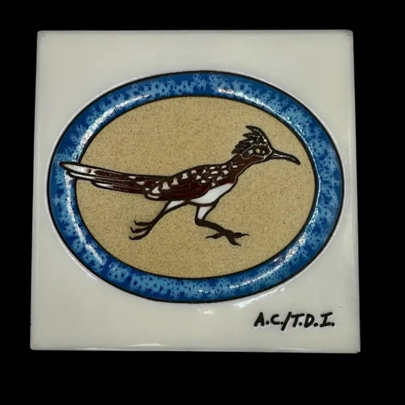 Vintage Road Runner Bird Tile Trivet Made In Italy Ceramic 6x6”