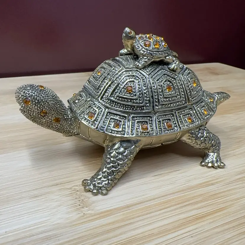 B - Bombay Company hinged brass Turtle trinket box