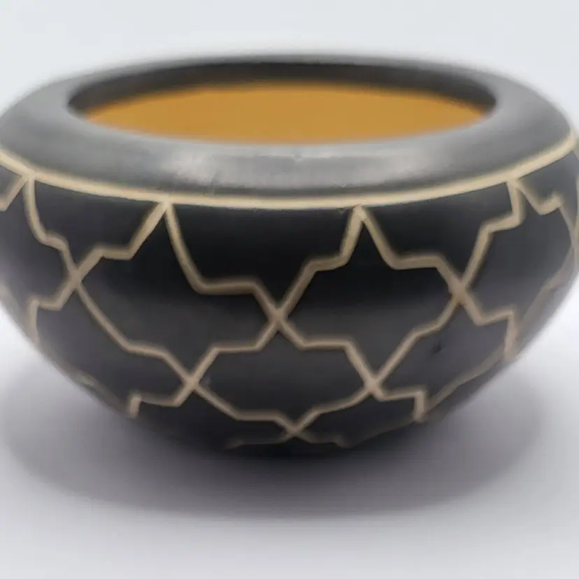 Geometric Black and Yellow Ceramic Planter 4"