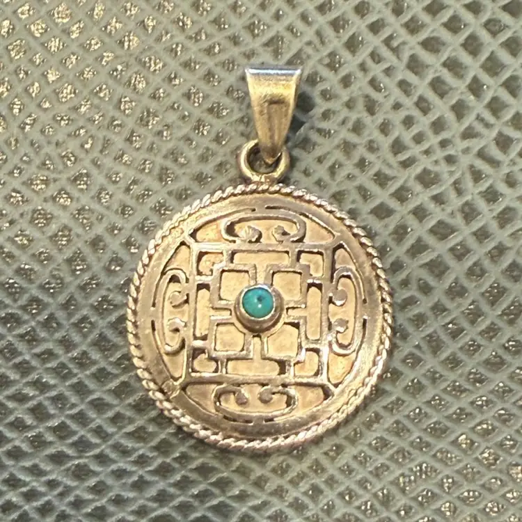 Sterling Sliver Tibetan Turquoise Mandala Meditation Pendent, 1.25”, 2.8g