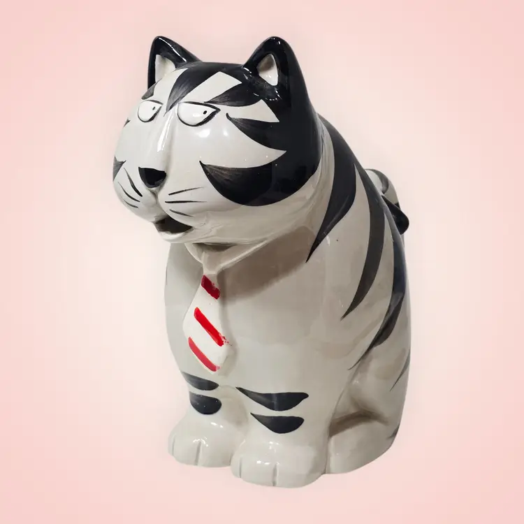 Takahashi Tom Striped Black White Cat Pitcher Creamer Planter Hand Painted 1980s