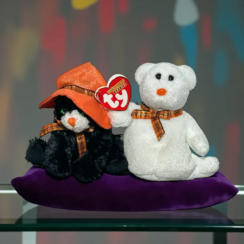 TY Halloweenie Beanie Phantom Ghost & Screams Black Cat